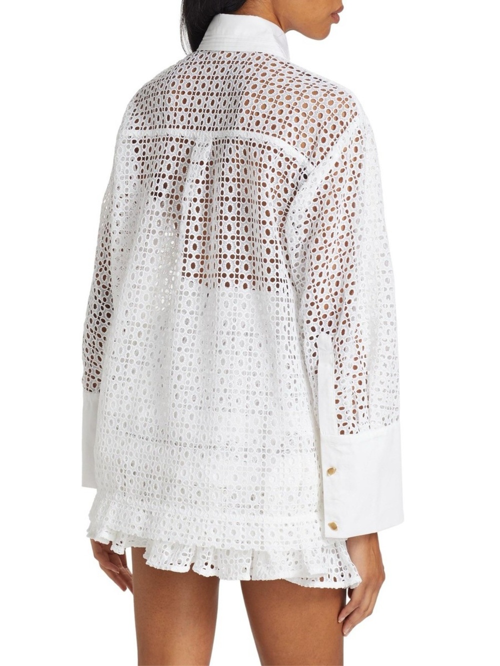 Aje White Eyelet Cotton Shirt & Tiered Skirt Set - Picture 4 of 8